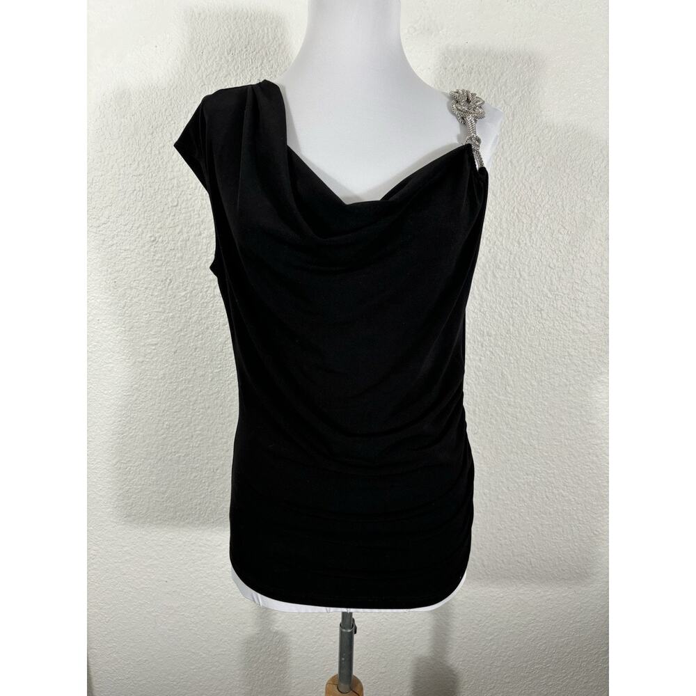 Cache Y2K Top Womens Size M Black Metal‎ Shoulder Knot Polyester Blend
